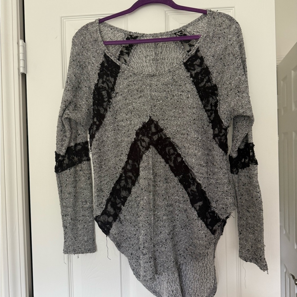 Free people Gray and Black lace Sweater